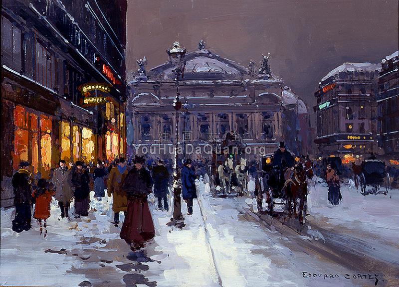 Place de l'Opera in Winter - 爱德华·科尔特斯